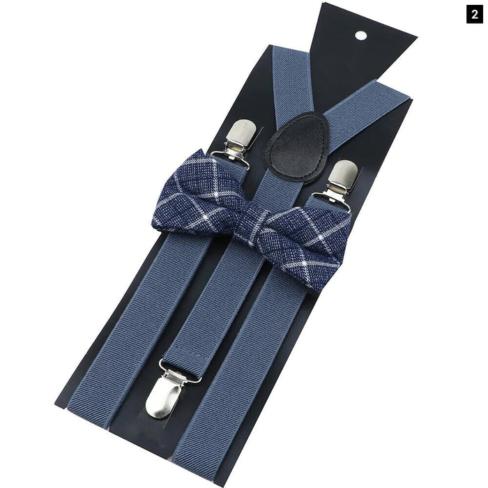 Cotton Plaid Bowtie Suspenders Set For Weddings