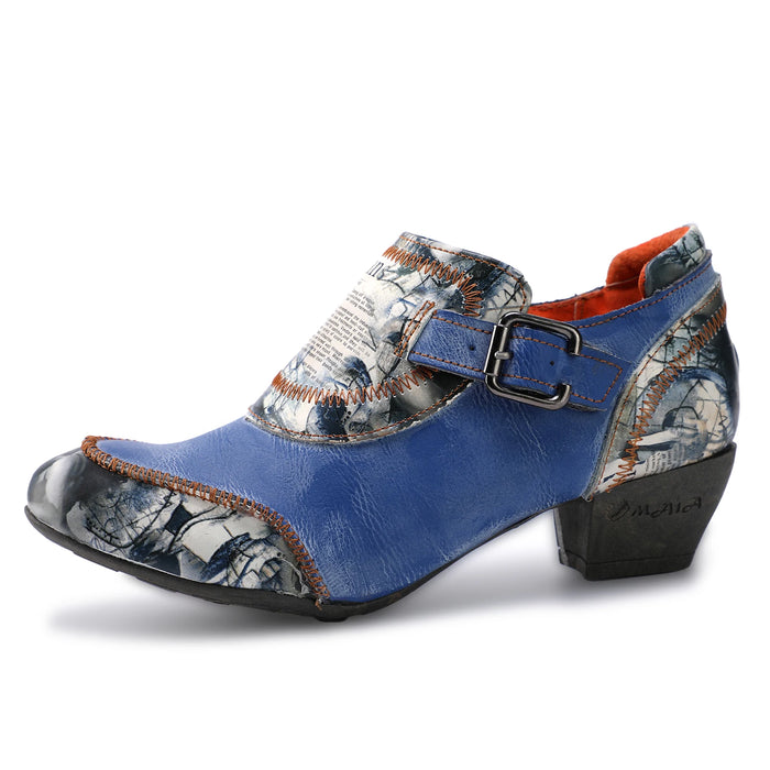 Printed And Leather With Stitching Simple Low Heels