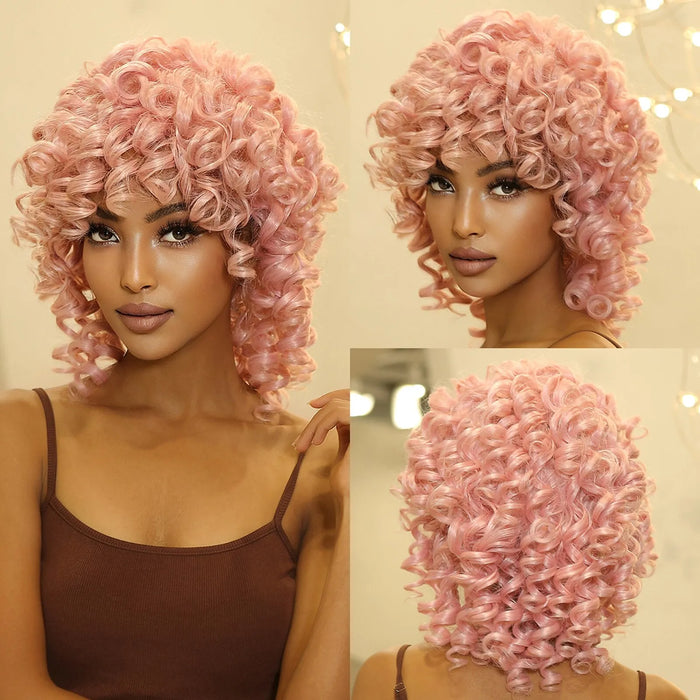 Short Brown Blonde Curly Synthetic Wig