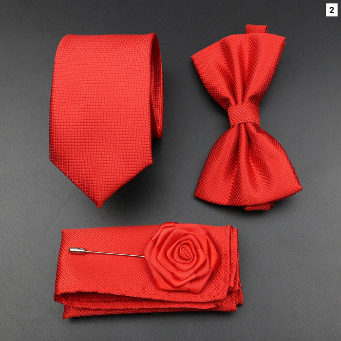 Plaid Necktie Set Red Blue Black Formal Wedding Business Groom Tie Handkerchief Cufflinks