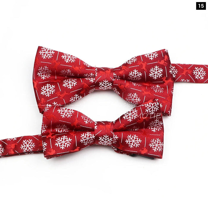 Christmas Bowtie Set Red Snowflake Pattern Parent-Child Matching Polyester Festive Accessory