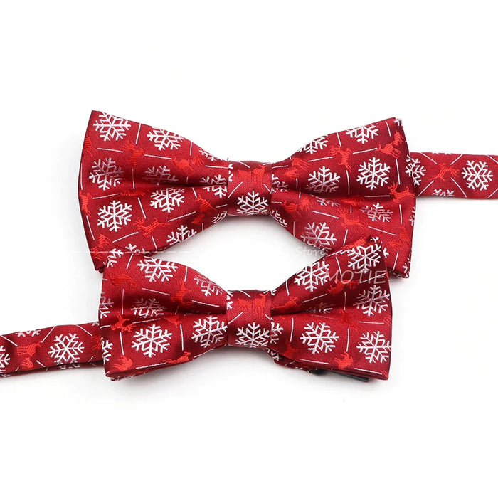 Christmas Bowtie Set Red Snowflake Pattern Parent-Child Matching Polyester Festive Accessory