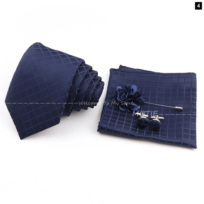 Blue Striped Tie Set For Weddings And Parties