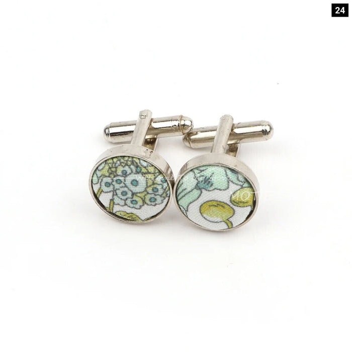 Floral Pattern Cufflinks Mens Classic White Metal Accessory