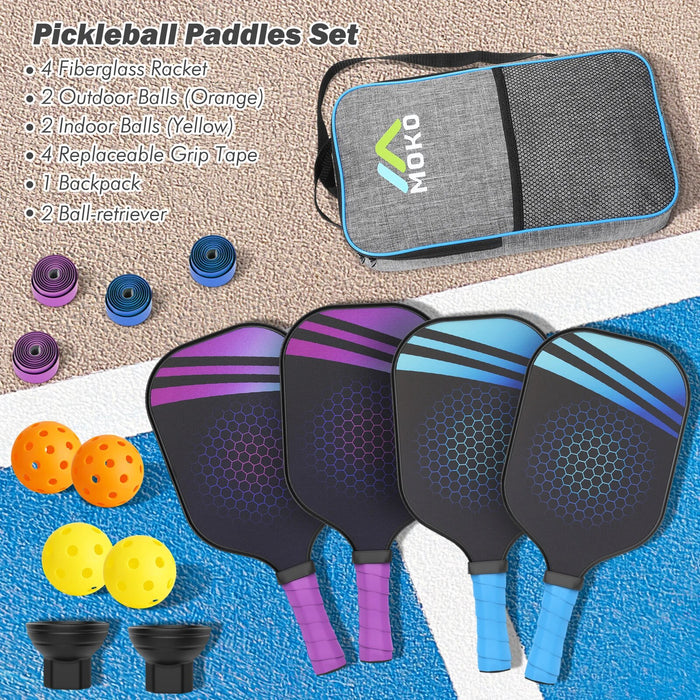 Pickleball Paddle racket Set Carbon Fiber Composition PE Honeycomb Core with 2 Pickleball Paddles+4 Balls+1 bag