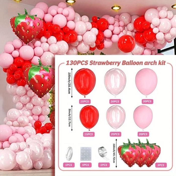 130Pcs Strawberry Balloon Arch Set Suitable For Strawberry Themed Events Birthday Parties Anniversaries And Other Decorations