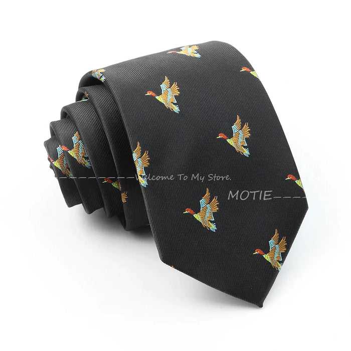 Premium Animal Neckties For Men Black Duck And Chicken Design