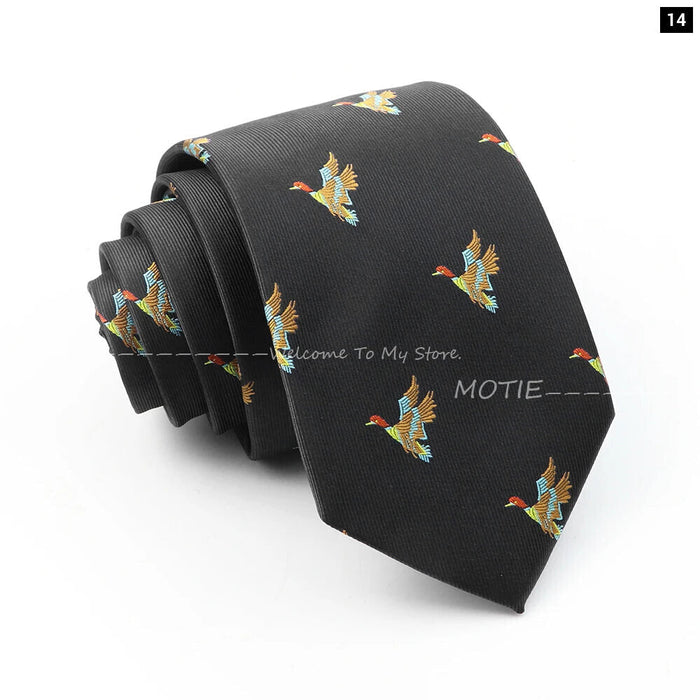 Premium Animal Neckties For Men Black Duck And Chicken Design