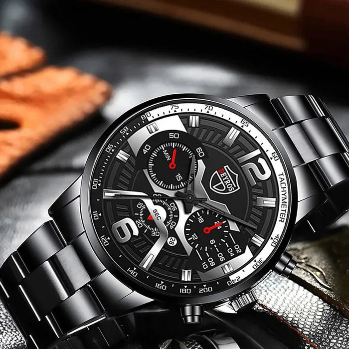 3PCS Luxury Fashion Mens Watches for Men Necklace Bracelet Quartz Wristwatch Male Business Casual Leather Wrist Watch