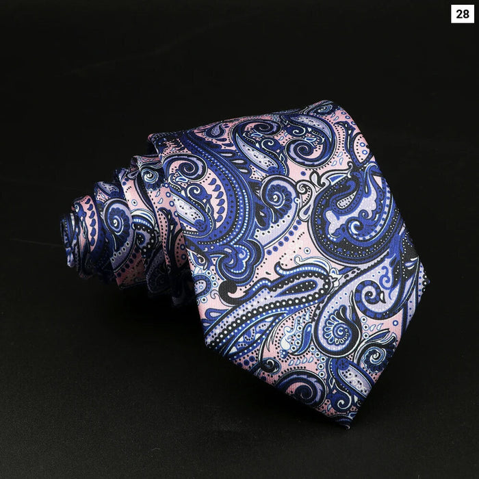 Mens Silk Tie 7.5Cm Blue Paisley Floral For Weddings And Work