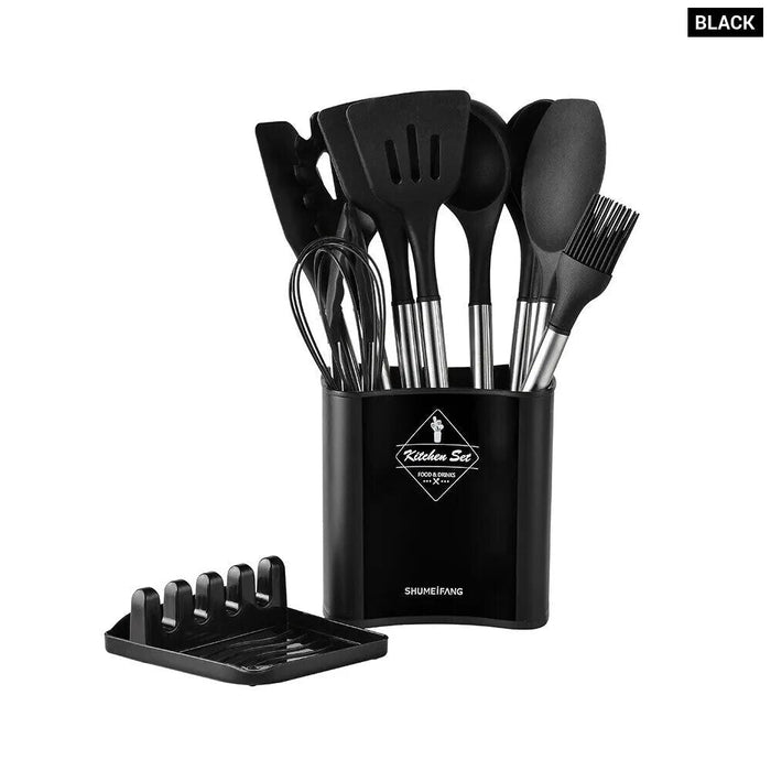 13 Piece Silicone Kitchen Utensil Set With Stainless Steel Handles