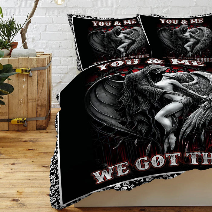 3 Piece Skull And Woman Bedding Set Duvet Cover And Pillow Shams