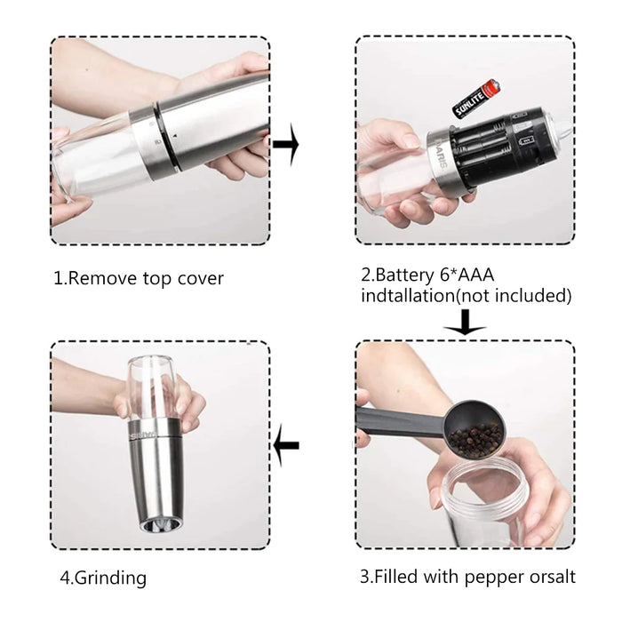 Electric Automatic Stainless Steel Salt And Pepper Mill Grinders With Led Light
