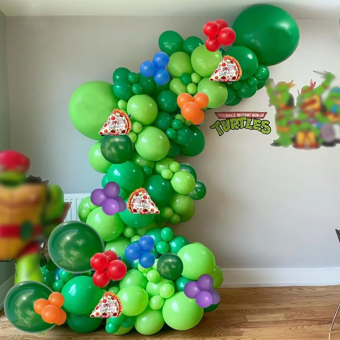 154Pcs Super Turtle Balloon Set Turtle Party Jungle Green Latex Balloon Electronic Game Cartoon Birthday Party Decoration
