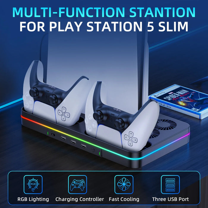 Multi-Function Station Rgb Lighting Cooling Fan Charging Function For Play Station 5 Slim