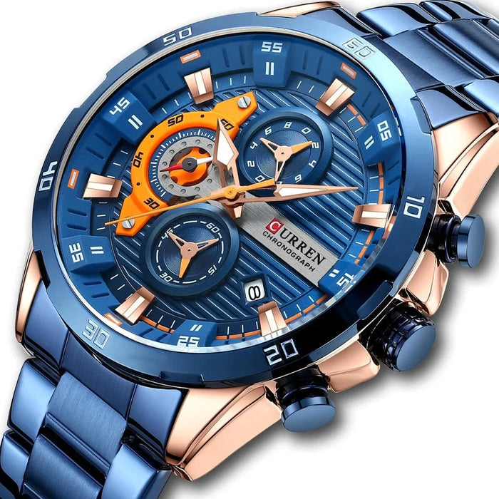 Chronograph Men Watches For Sport Casual Stainless Steel Luminous Wristwatches For Male Creative Design Quartz Clock