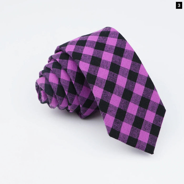 Mens Soft Cotton Striped Plaid Tie Blue Pink Business Wedding Accessory