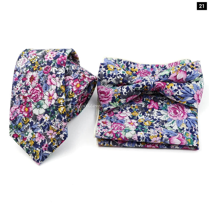 Floral Tie And Handkerchief Set For Business And Weddings