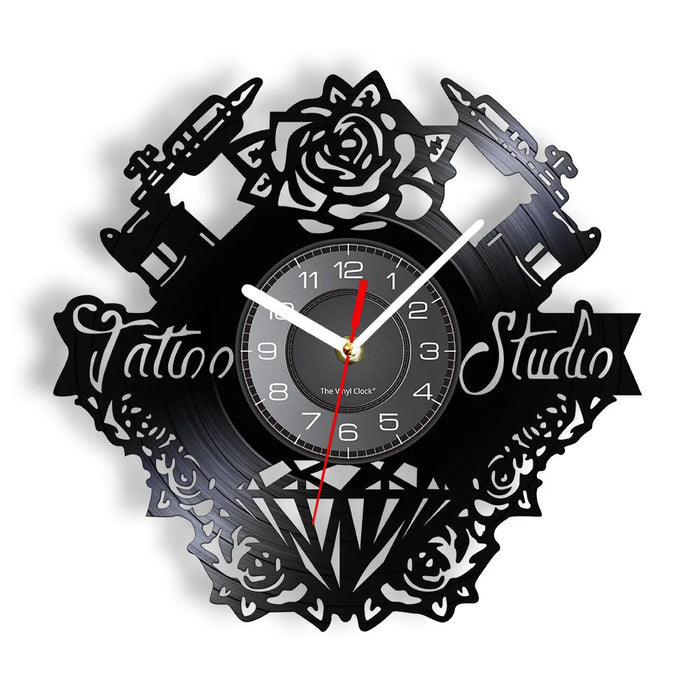 Vinyl Record Wall Clock For Tattoo Studio Decor