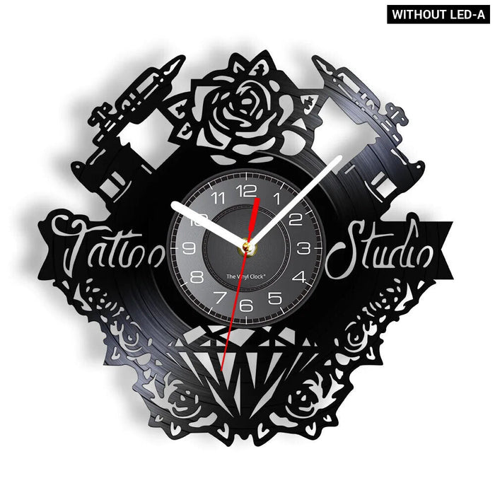 Vinyl Record Wall Clock For Tattoo Studio Decor