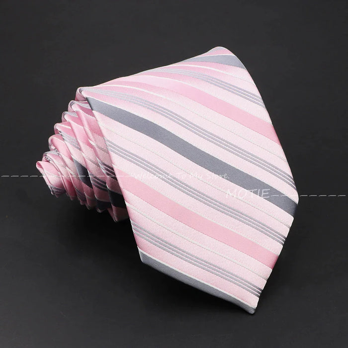 Mens Pink Purple Striped Tie For Business Weddings And Daily Wear