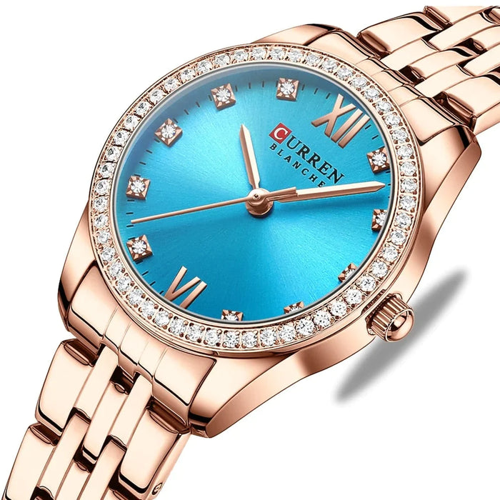 Rhinestone Stainless Steel Charming Quartz Rose Wristwatches