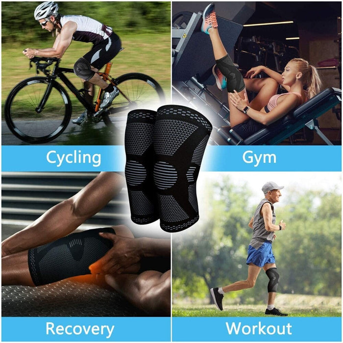 2 Pcs Elastic Nylon Sport Compression Knee Sleeves for Running Cycling