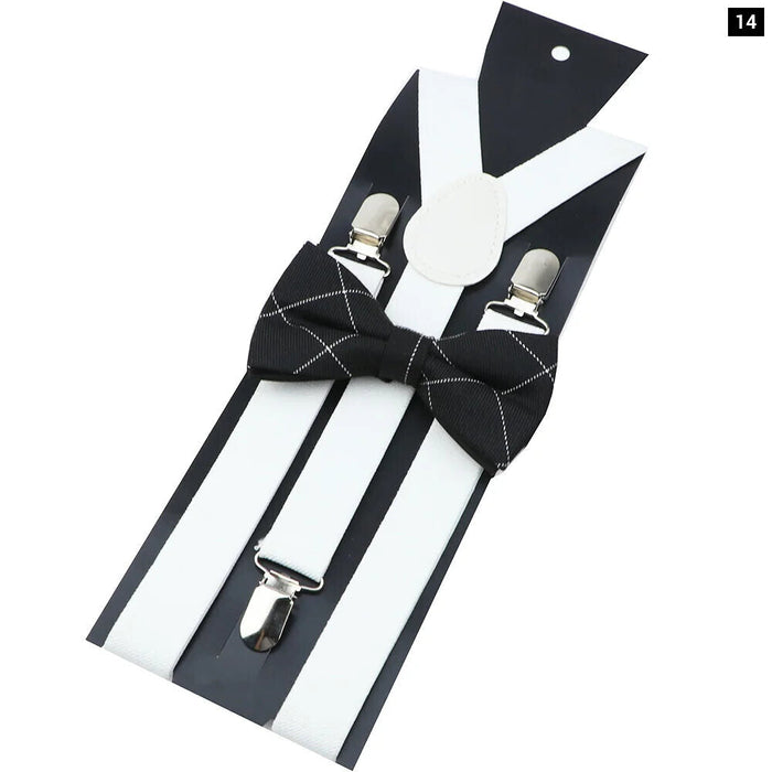 Cotton Plaid Bowtie Suspenders Set For Weddings