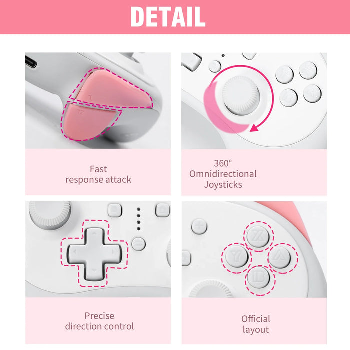 Cartoon White Cat Wireless Controller Small Size Auto Fire Compatible Nintendo Switch/Lite/Oled