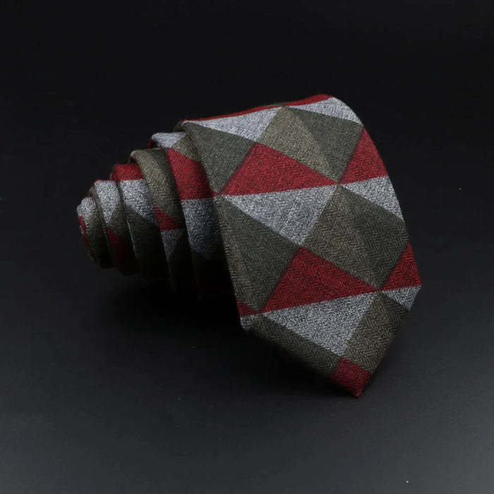 Handmade Mens Plaid Tie Black Grey Red Cotton Wool Wedding Business Party Gift Accessory