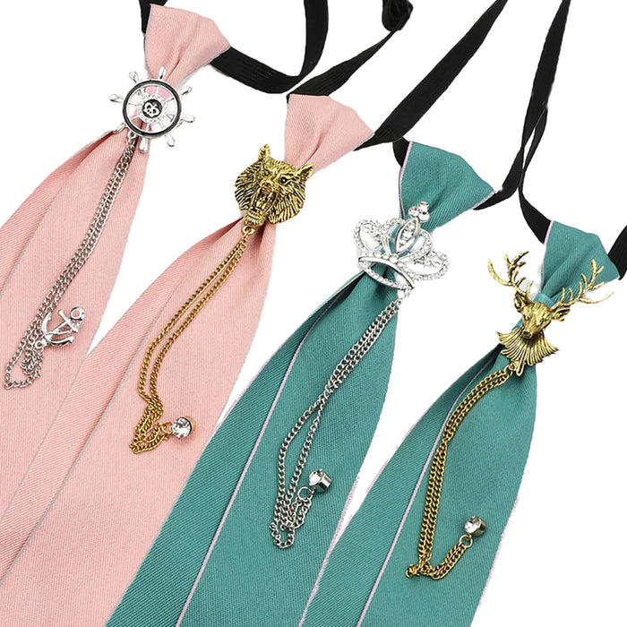 2 Pcs Pink Sage Green Ribbon Brooch Tie Set For Men Women And School Uniforms