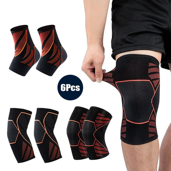 6Pcs/Set Knee Elbow Ankle Brace Protective Gear Set For Cycling Running Basketball