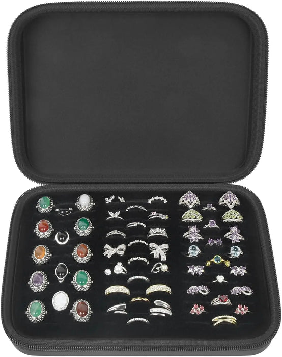 42 Slot Ring Organizer Storage Case Jewelry Display Box For 50 Rings Earrings