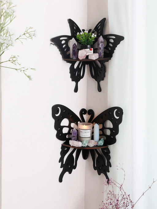 Boho Butterfly Wood Shelf Crystal Holder And Wall Decor