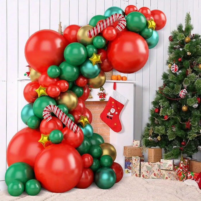 86Pcs Christmas Balloon Garland Set Metallic Green & Gold Red Latex & Foil Balloon With Candy Bar Holiday Party Decorations