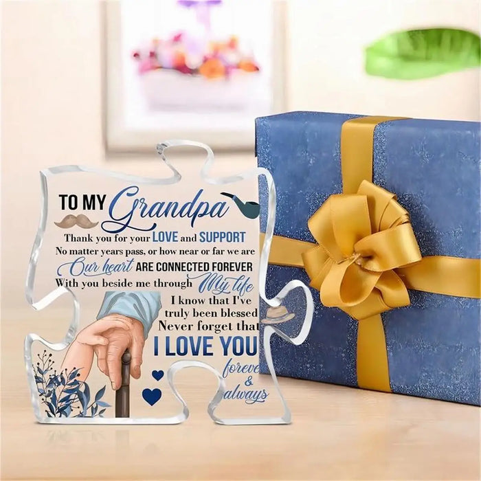 Grandpa Puzzle Acrylic Plaque Clear Table Decor For Fathers Day Or Birthday