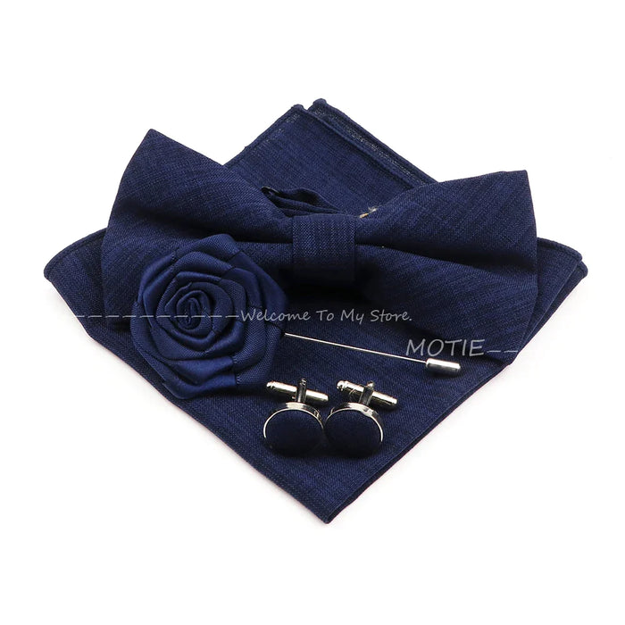 Classic Bowtie Set With Handkerchief Cufflink And Brooch