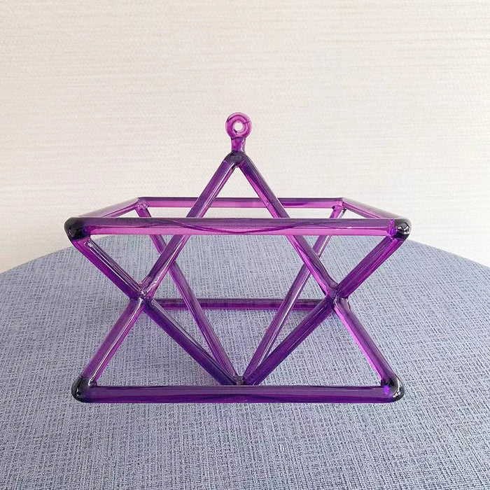 7 Inch Clear Purple Merkaba Crystal Singing Pyramid For Healing Energy With Crystal Wand