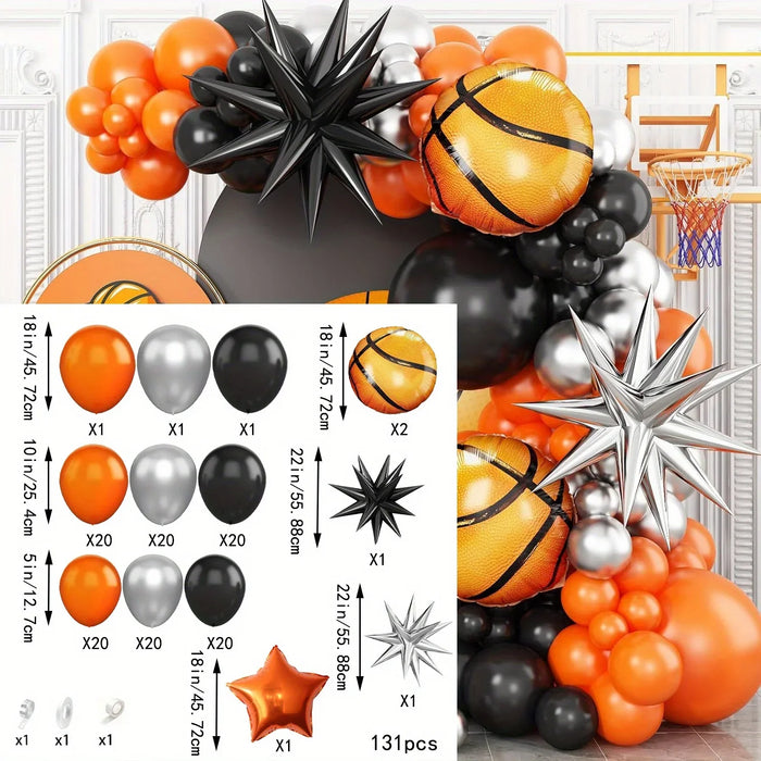 131Pcs Basketball Themed Arch Garland Balloon Kit Suitable For Birthday Graduation Anniversary And Other Scene Decoration