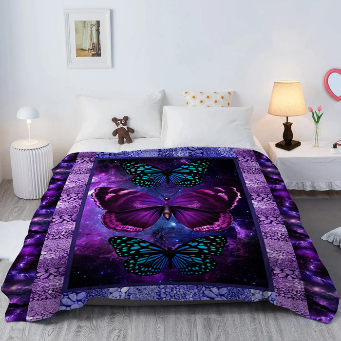 Purple And Blue Butterfly Throw Blanket For Kids And Adults