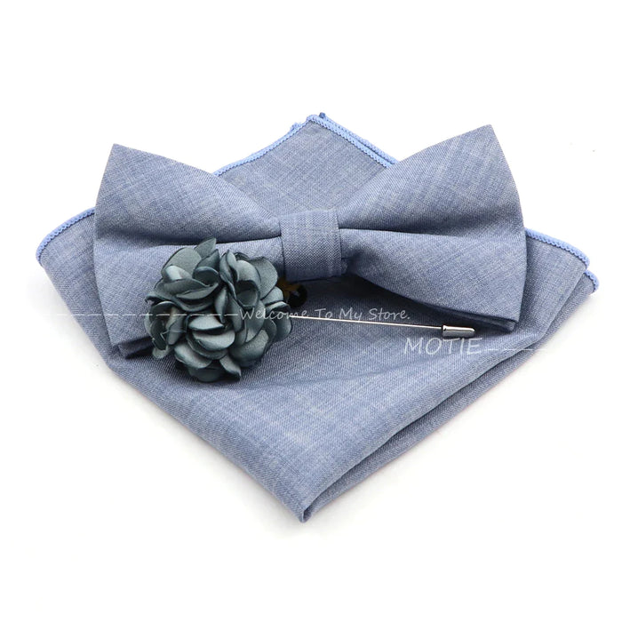 Design Cotton Handkerchief Set Adult And Kids Butterfly Bowtie Cufflink Brooch Party Suit Accessories