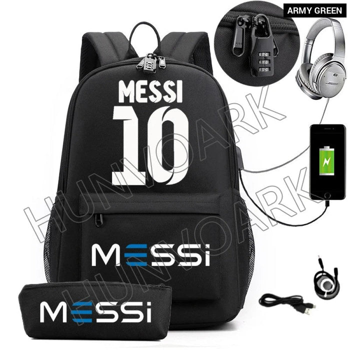 Unisex Messi Casual Computer 15.6 Inch Laptop Light Anti Theft School Bag 2Pcs