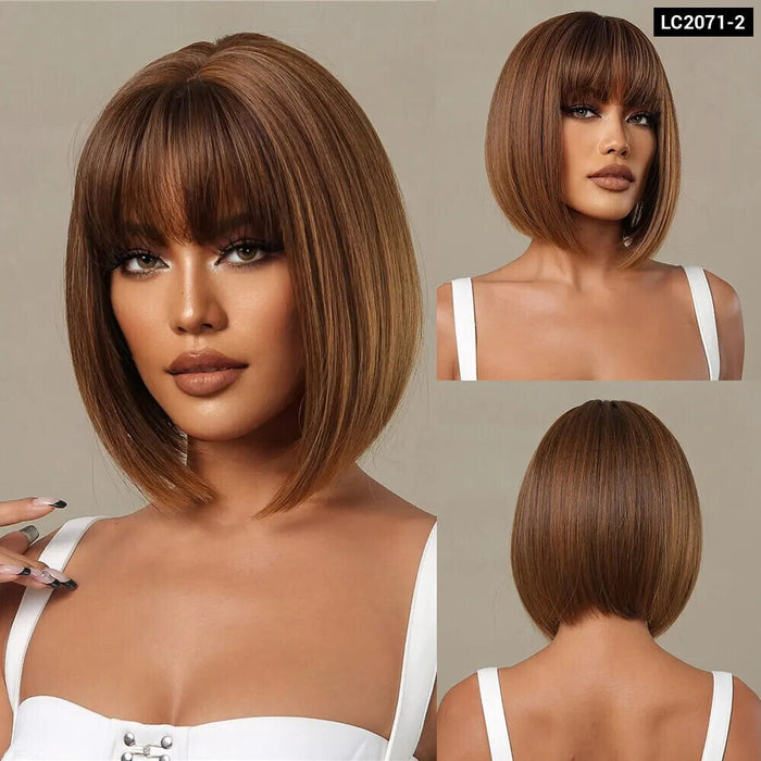 Burgundy Bob Wig With Thick Bangs