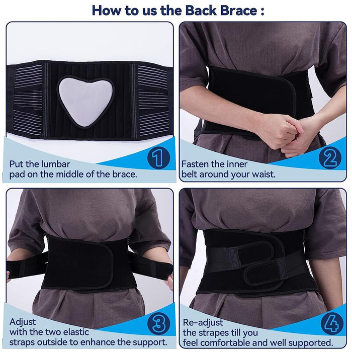 Adjustable Waist Lumbar Support Belt with 6 Stays & 16-hole Mesh for Men Women