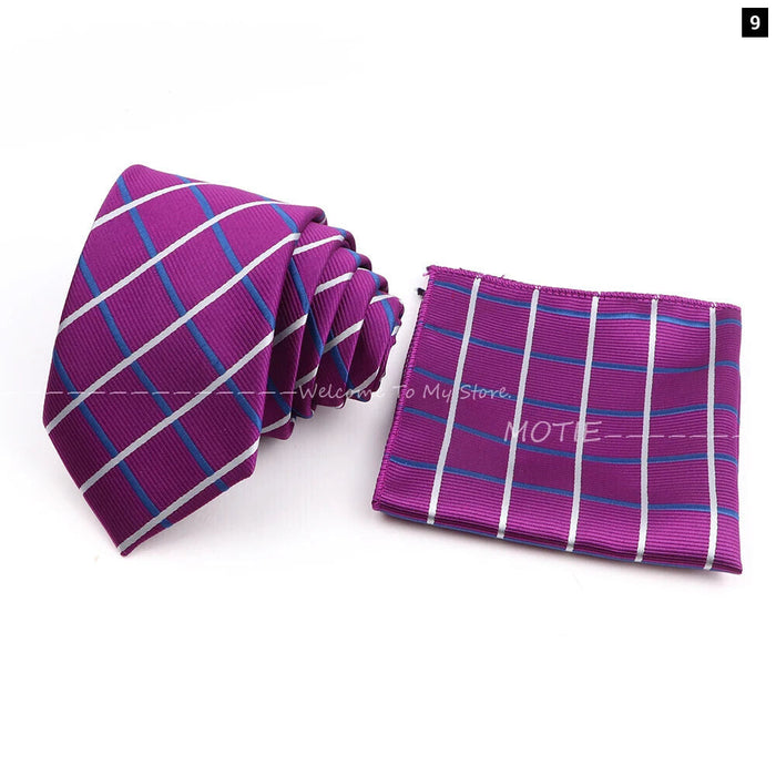 Blue Striped Tie Set For Weddings And Parties