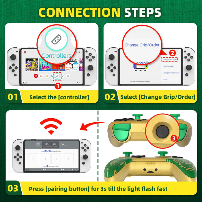 Golden-Green Wireless Wake Up Nfc Controller Compatible Nintendo Switch/Oled