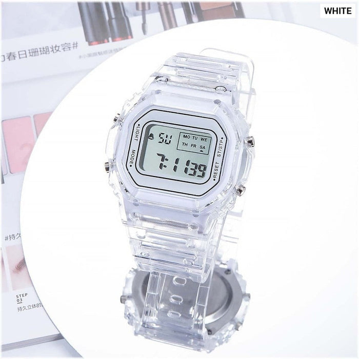 Sports Electronic Watch Men And Women Square Junior High School High School Students White Led Digital Watches