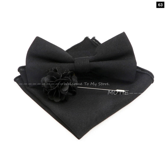 Classic Bowtie Set With Handkerchief Cufflink And Brooch