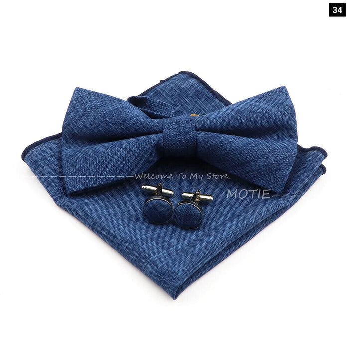 Classic Bowtie Set With Handkerchief Cufflink And Brooch