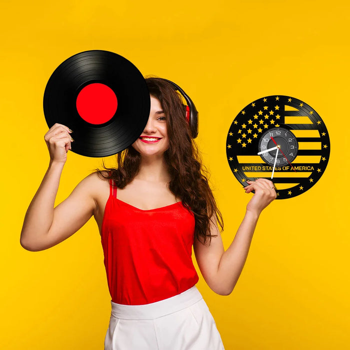 Usa Flag Vinyl Record Clock